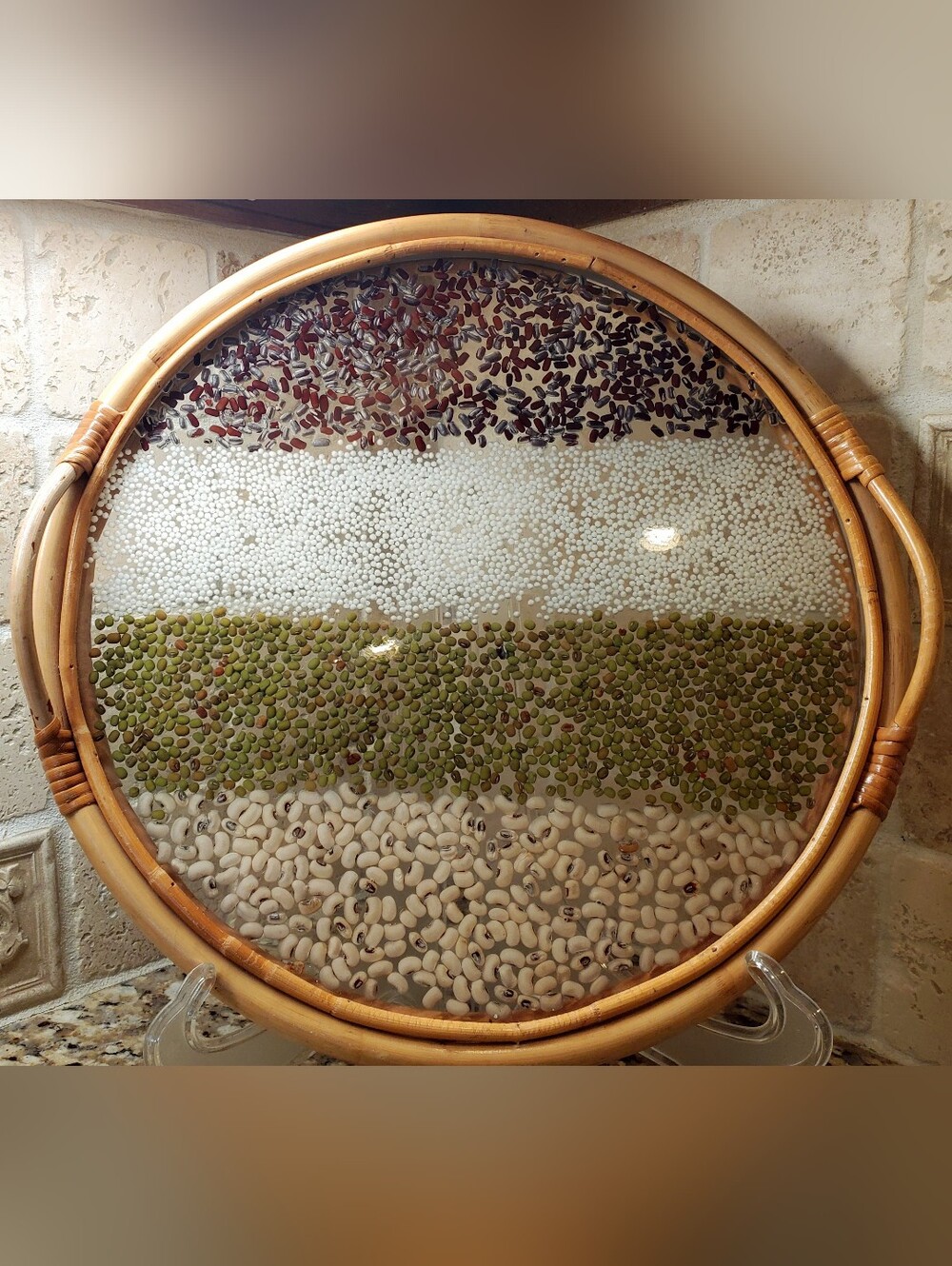 Midcentury Sofreh Aghd Round Resin Bamboo Tray 15" Across, 46" Around, 1" High